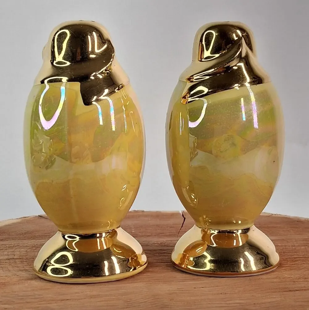 Vintage Gold Craft Yellow Lusterware Salt & Pepper Shakers 22-karat Gold Accents